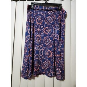 XL LuLaRoe Azure Skirt X-LARGE Yoga Band Waist Floral Flowers Blue Peach Geometr